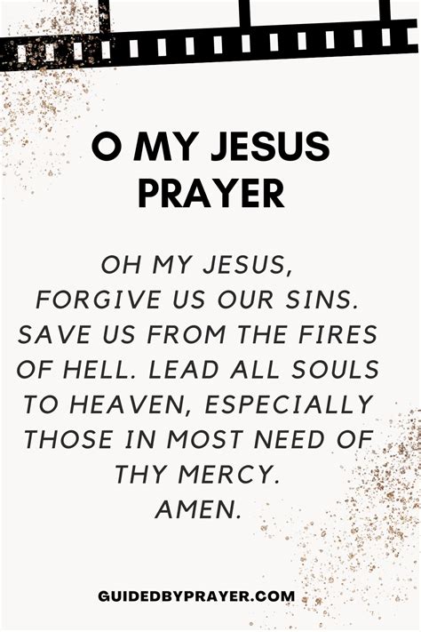 Oh my jesus prayer - Domine Jesu – translated literally “Lord Jesus,” which in this case does have a clear distinction from the “Oh my Jesus.” Defenders of this majority translation cite that this opening has been used for quite some time for this prayer due to its being of a more liturgical and grammatically proper nature.